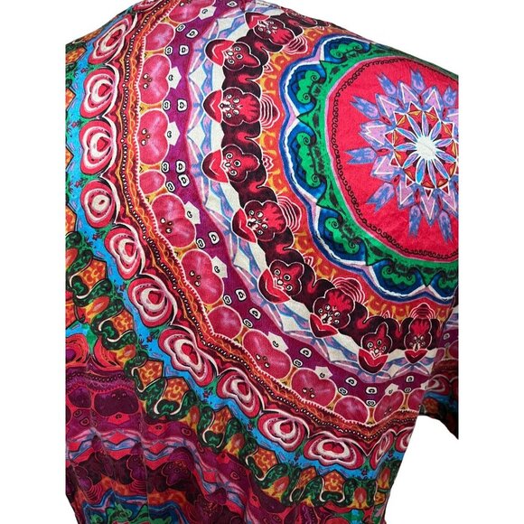 Retro 60s Caftan Tunic Dress 100% Silk Psychedelic Mandala Print Mini - Picture 10 of 10